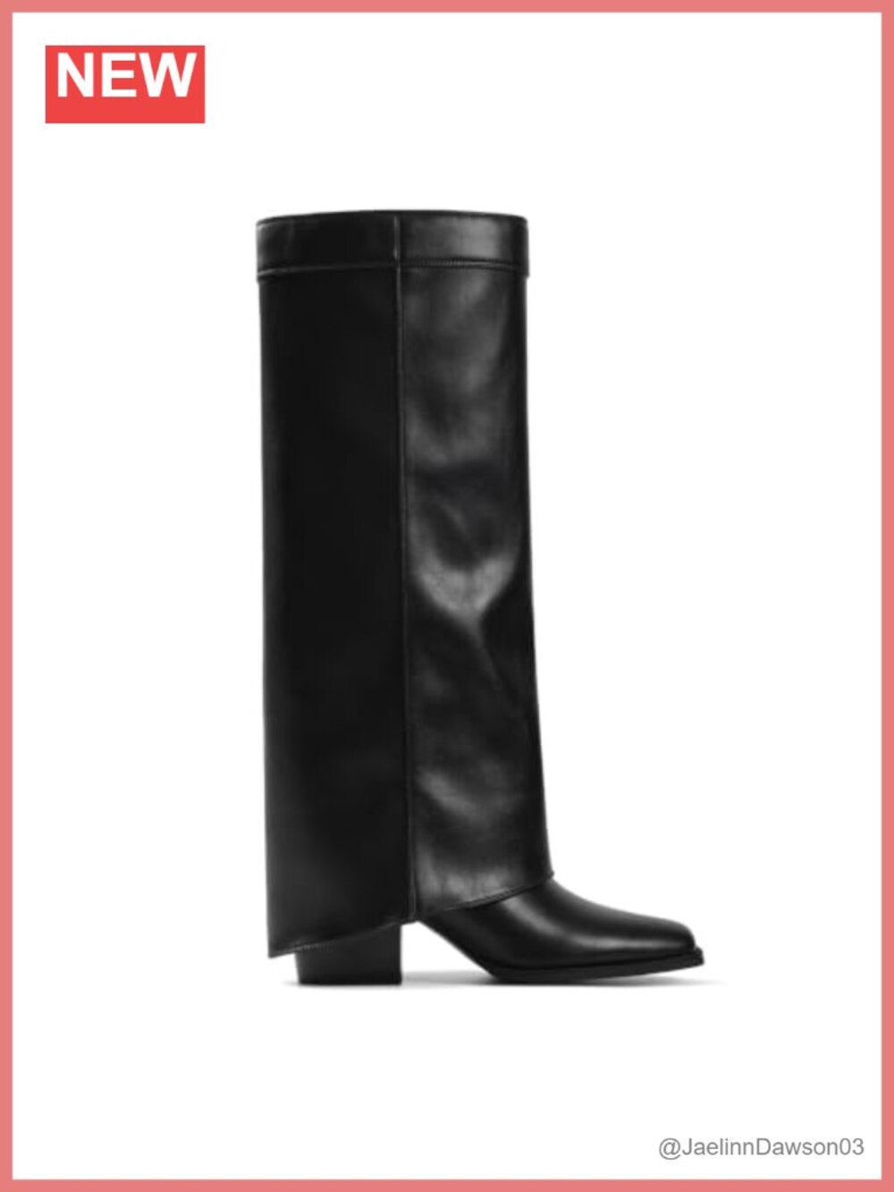 Knee High Fold Over Boots Square Toe Chunky Heel Faux Leather